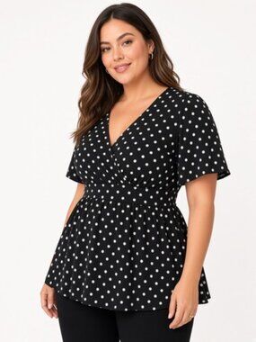 Torrid Polka Dot Top Black White Short Sleeve